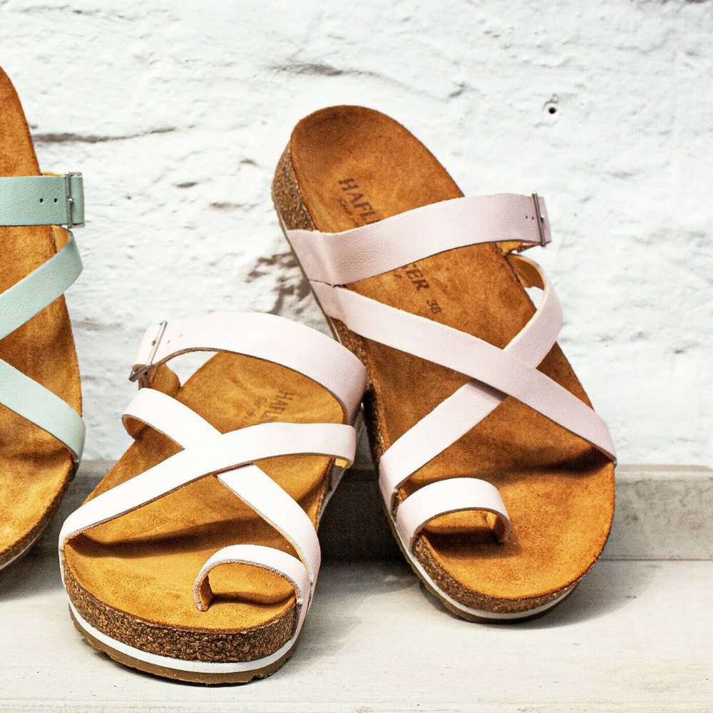 Haflinger Bio Leather Cork Luna White Sandals Slides 36 6